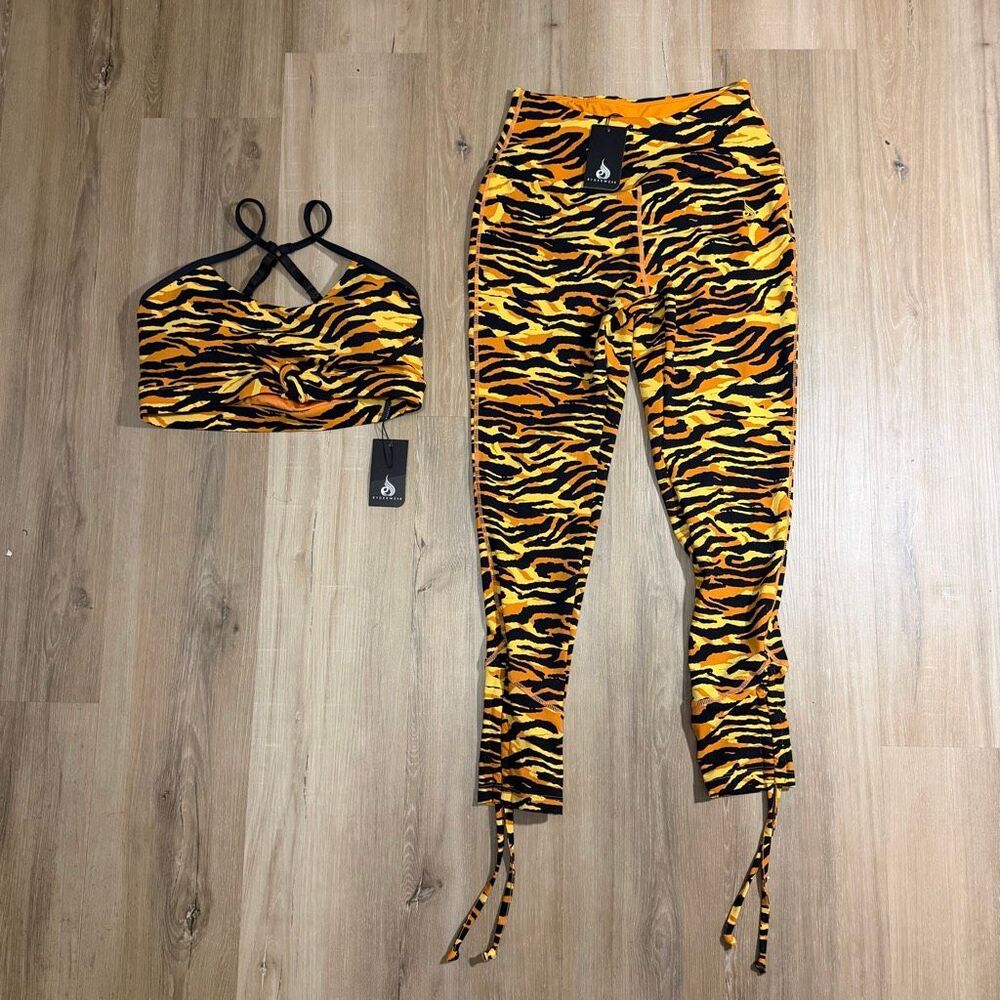Ryderwear Activewear Two Piece Legging Sports Bra Set Tiger Stripe Athleisure L